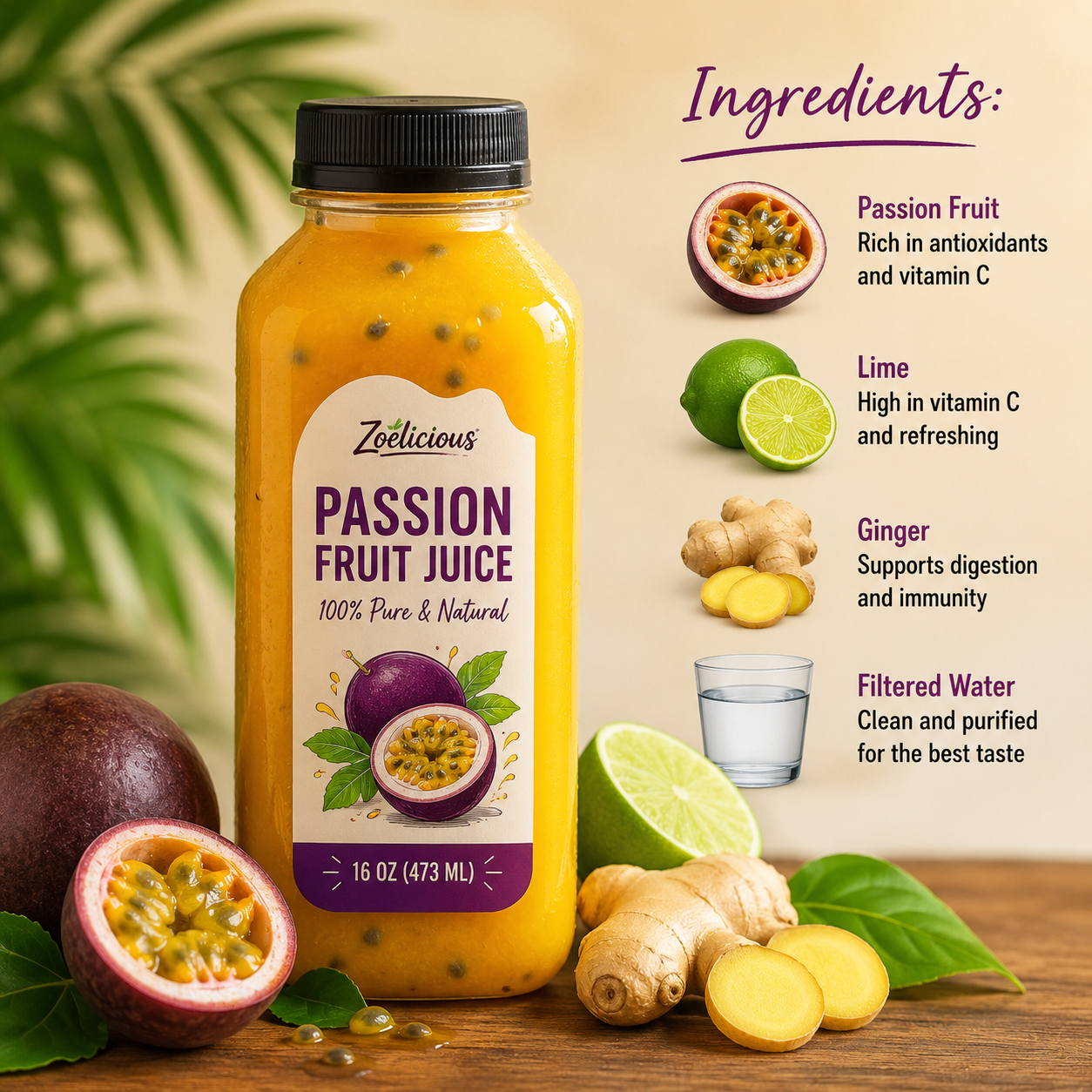 Passion Fruit Lime & Ginger Fusion (16 oz)